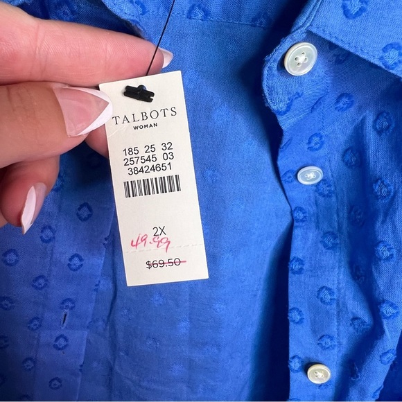 NWT Talbots Long Sleeve Blue Button Down Top - Picture 5 of 8